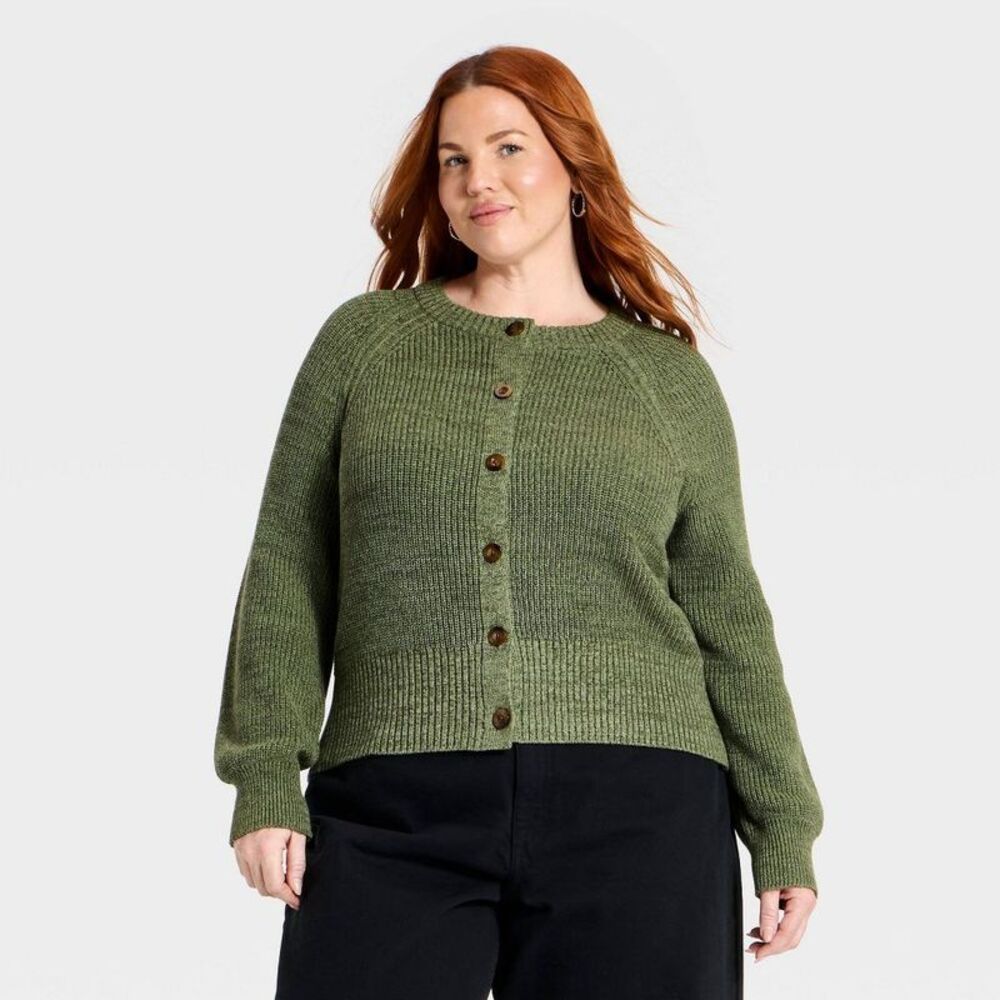 Women's Iconic Cotton Cardigan - Universal Thread Olive Green 2X